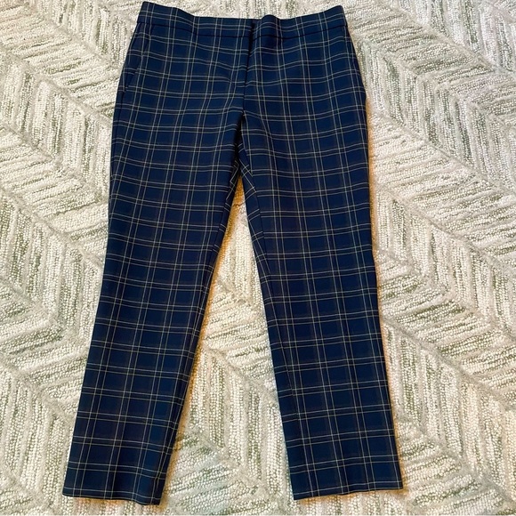 Ann Taylor Devin Fit Navy Grey Yellow White Plaid Pockets Trousers Pants Office - Picture 1 of 13